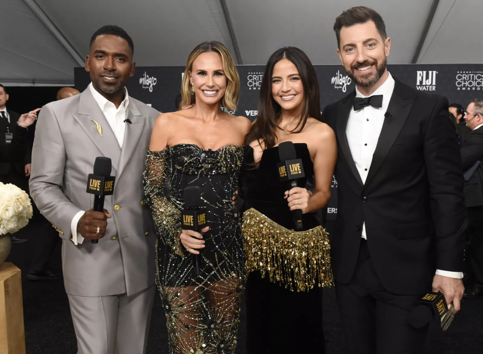 Justin Sylvester, Keltie Knight, Erin Lim and Will Marfuggi host "Live from E!" at the 31st Annual Critics Choice Awards on Jan. 4, 2026. Photo Credit: Bonnie Osborne/E! Entertainment © VERSANT MEDIA 2025. All Rights Reserved