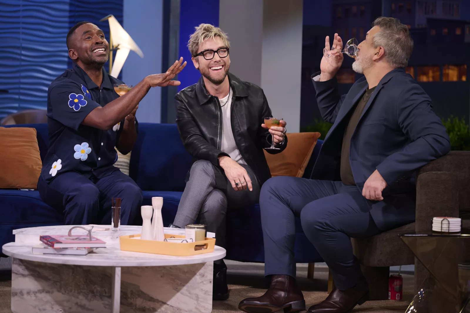 (L-R) Justin Sylvester, Lance Bass and Joey Fatone on Cocktail Wars on E! Photo Credit: Scott Gries/E! Entertainment © 2026 VERSANT MEDIA. All Rights Reserved.