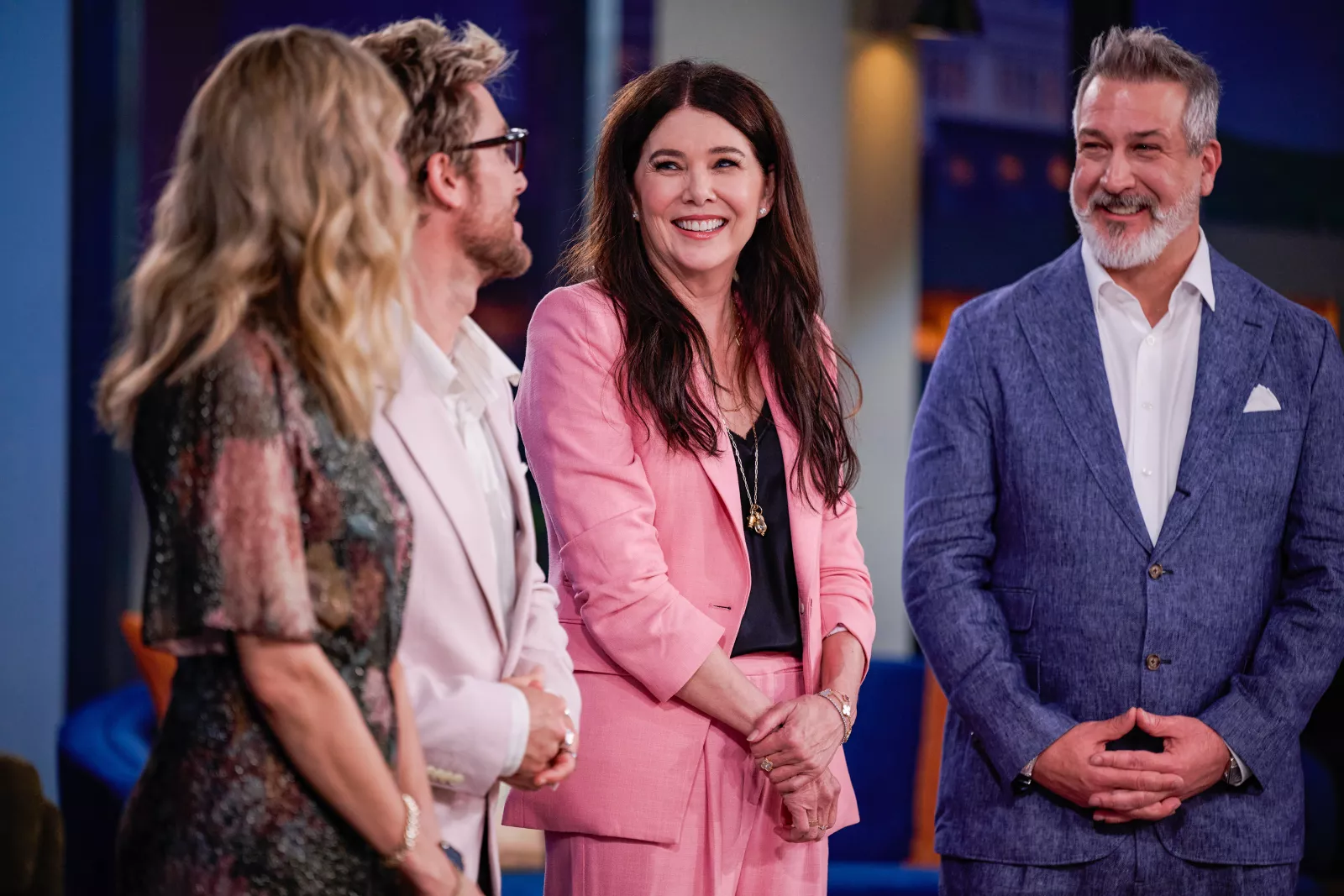 (L-R) Melissa Brooke, Lance Bass, Lauren Graham and Joey Fatone on Cocktail Wars on E! Photo Credit: Scott Gries/E! Entertainment © 2026 VERSANT MEDIA. All Rights Reserved.