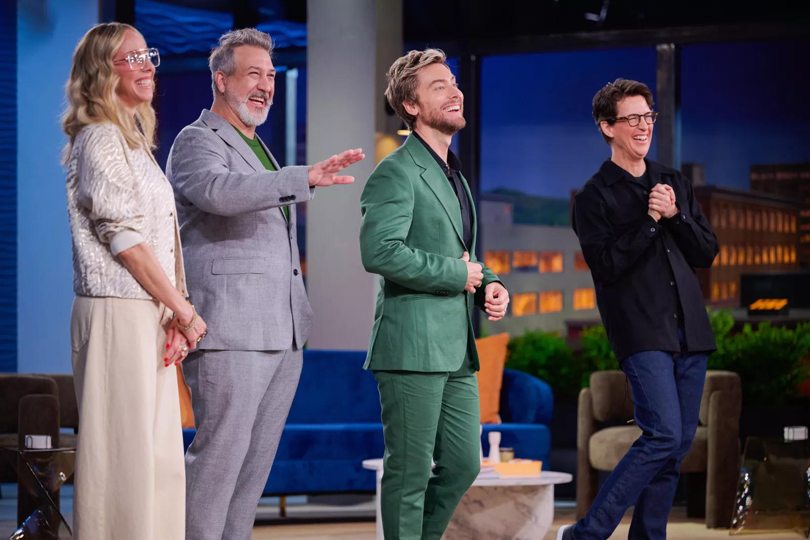 (L-R) Melissa Brooke, Joey Fatone, Lance Bass and Rachel Maddow appear on Cocktail Wars on E! Photo Credit: Scott Gries/E! Entertainment © 2026 VERSANT MEDIA. All Rights Reserved.