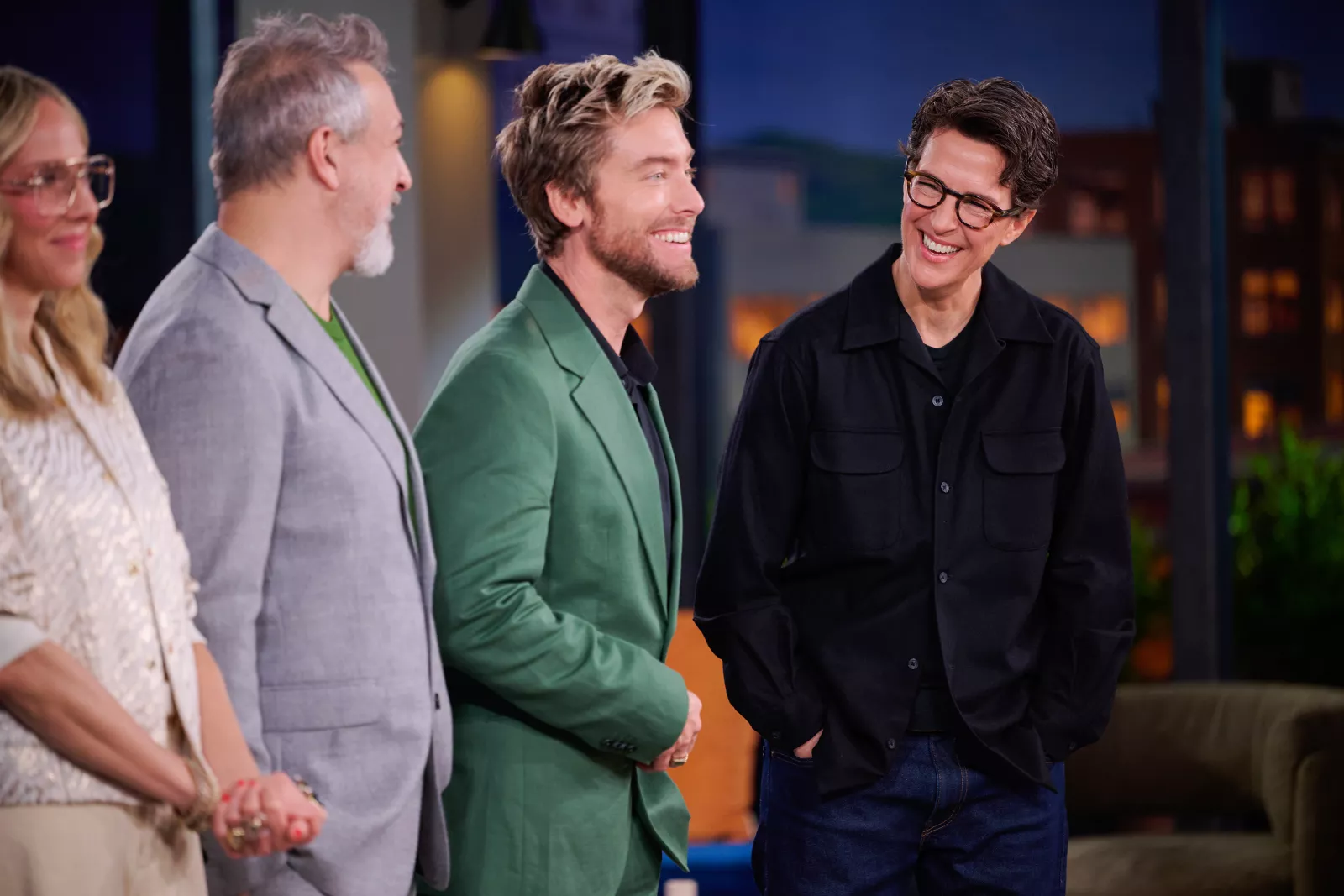 (L-R) Melissa Brooke, Joey Fatone, Lance Bass and Rachel Maddow appear on Cocktail Wars on E! Photo Credit: Scott Gries/E! Entertainment © 2026 VERSANT MEDIA. All Rights Reserved.