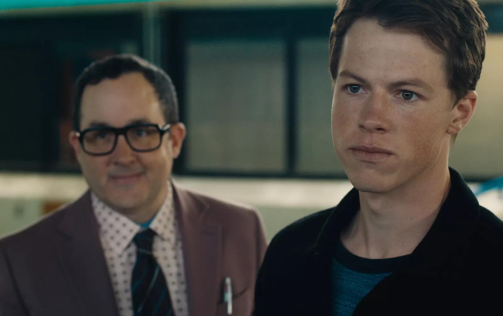 Episode #201– (L-R) PJ Byrne as Deck Shifflet and Milo Callaghan as Rudy Baylor in The Rainmaker on USA Network. Photo Credit: USA Network © 2026 VERSANT MEDIA. All Rights Reserved