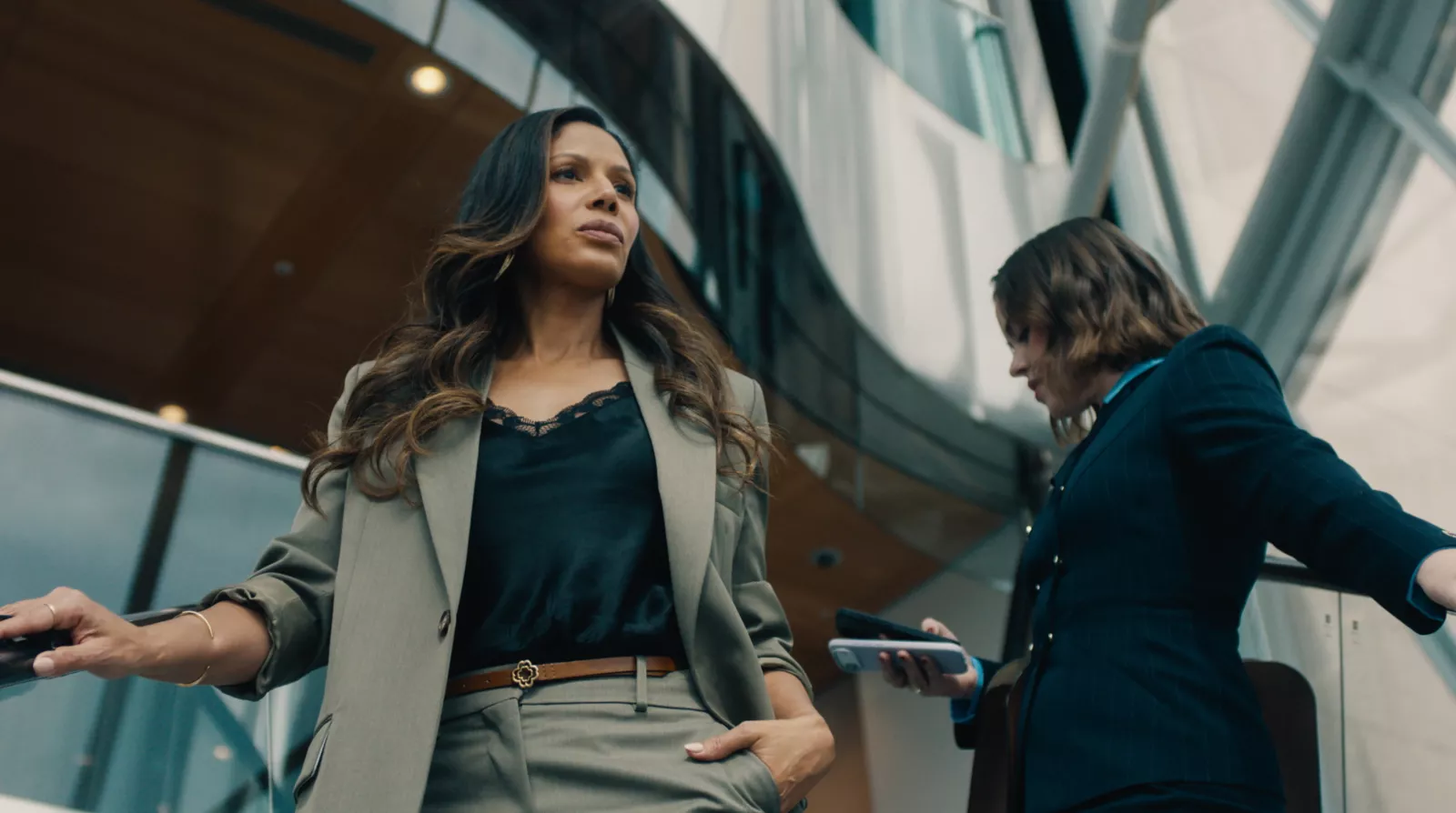 Episode #201–(L-R) Merle Dandridge as Amanda Vonn and Libby Kay as Megan Grenier in The Rainmaker on USA Network. Photo Credit: USA Network © 2026 VERSANT MEDIA. All Rights Reserved