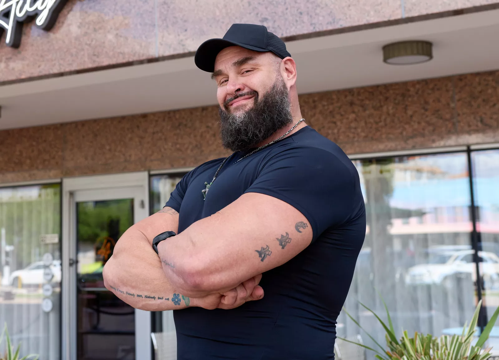 Braun Strowman visits Houston in Everything On The Menu with Braun Strowman on USA Network. Photo credit: Amy Mikler/USA Network © 2026 VERSANT MEDIA. All Rights Reserved.