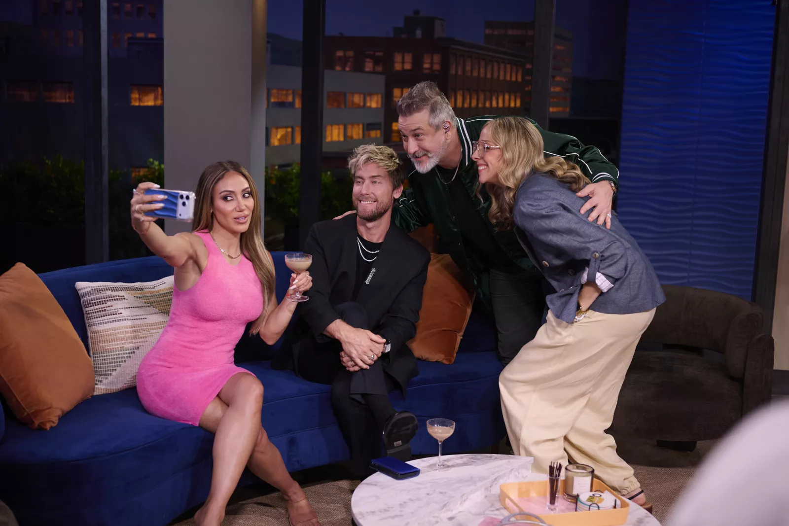 (L-R) Melissa Gorga, Lance Bass, Joey Fatone and Melissa Brooke on Cocktail Wars on E! Photo Credit: Scott Gries/E! Entertainment © 2026 VERSANT MEDIA. All Rights Reserved.