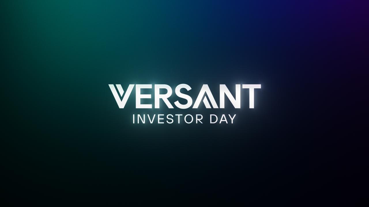 VERSANT Investor Day logo glowing against a black background